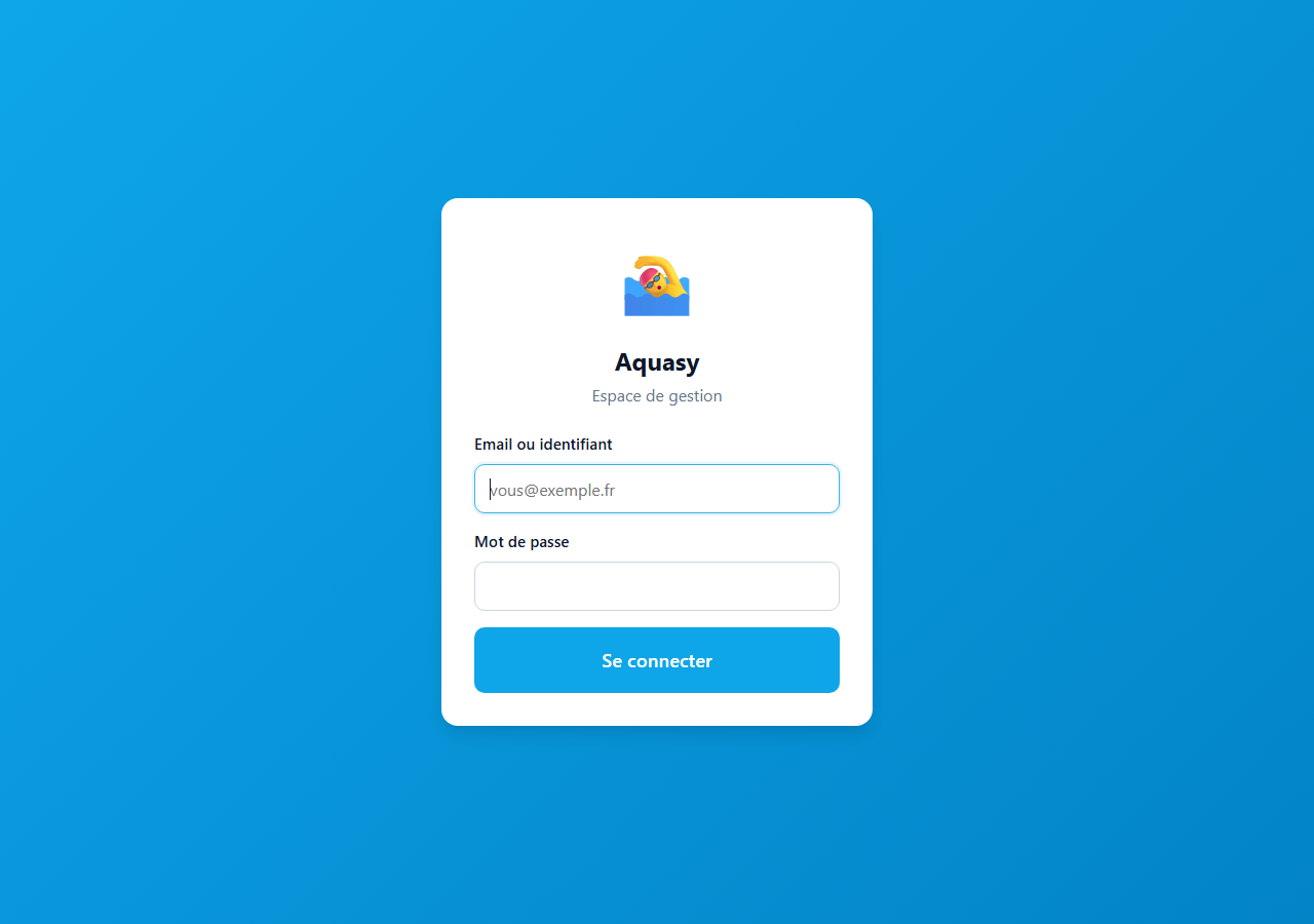 Page de connexion de l'application Aquasy